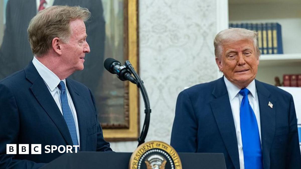 NFL commissioner Roger Goodell in the Oval Office with Donald Trump as the US president announces that Washington DC will host the NFL Draft in 2027