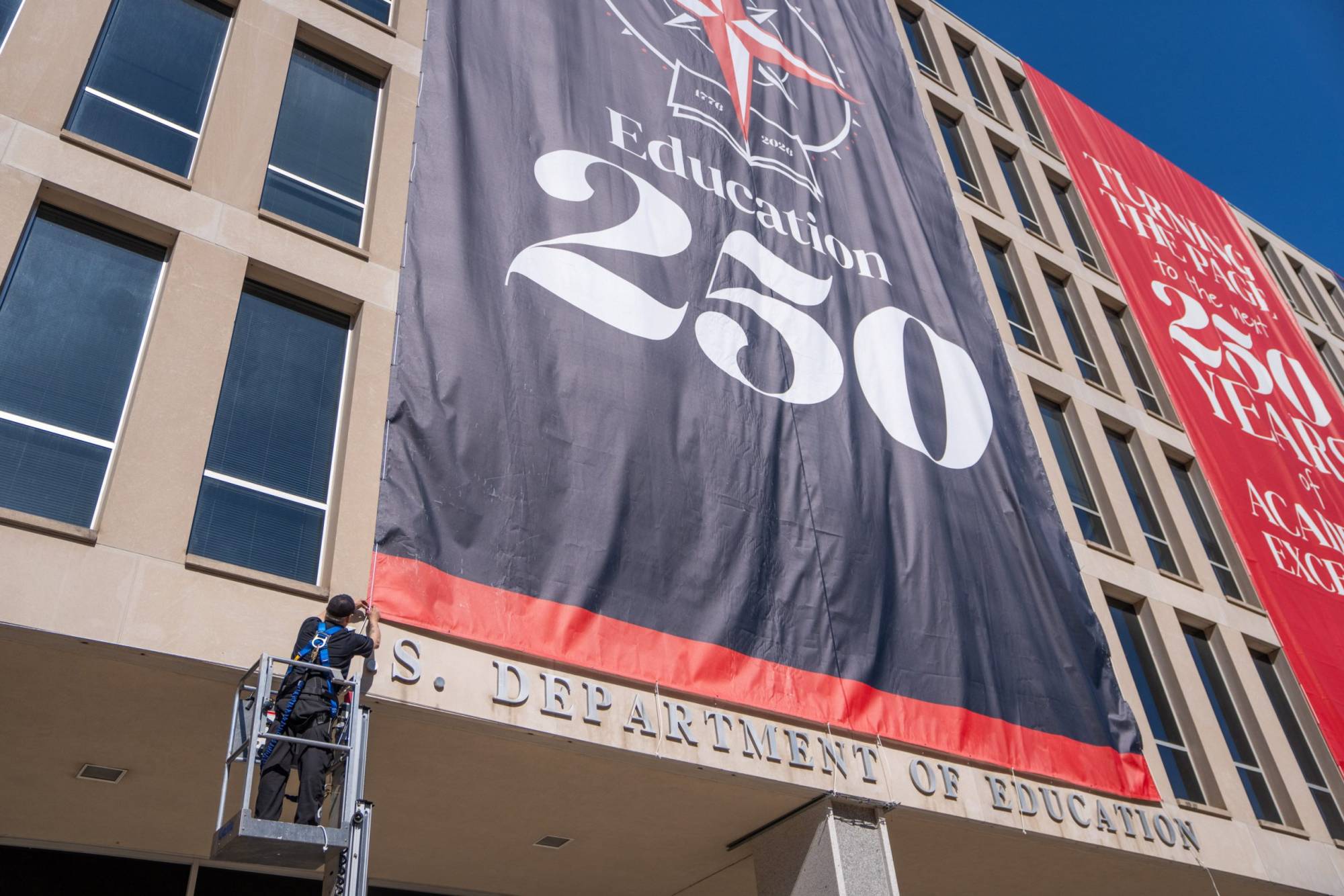 A flag in front of a government building