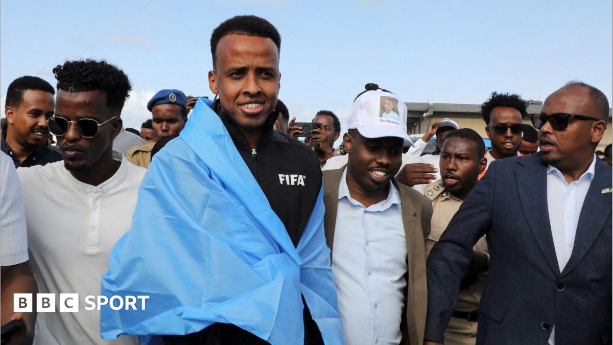 Somali referee Omar Abdulkadir Artan arriving at Aden Abdulle Osman International Airport in Mogadishu, Somalia.