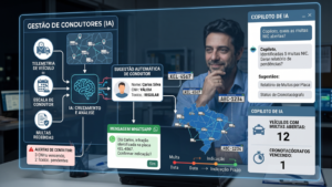 Central de gestão de frotas utiliza Inteligência Artificial para analisar multas, identificar condutores e monitorar operações em tempo real.